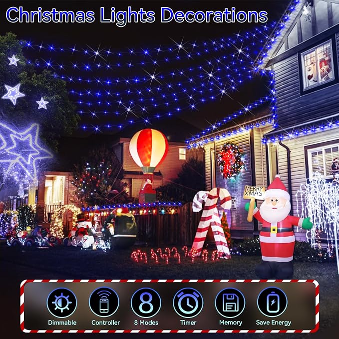 Hezbjiti 2 Pack 1000 LED 403 FT Christmas String Lights Outdoor, 8 Lighting Modes IP44 Waterproof Fairy Lights with Timer and Dimmable Function for Party Tree Decorations (Blue, Clear Wire)
