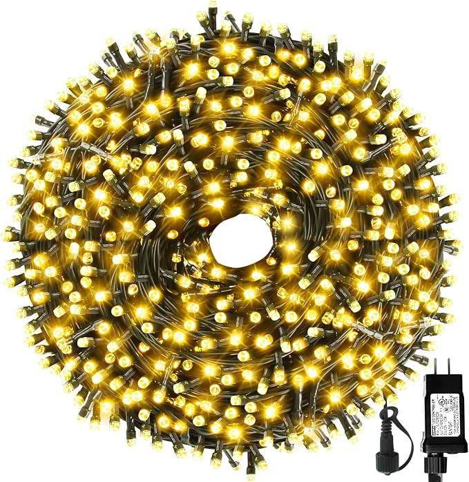 MZD8391 328FT 1000 LED Christmas Light Outdoor Indoor, Christmas Tree Light | Warm White, 100% UL Listed, Waterproof, 8 Light Modes, Timer & Memory, Christmas String Light Decoration, Fairy Tree Light
