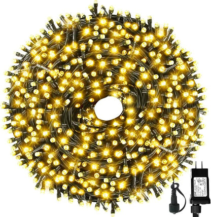 MZD8391 328FT 1000 LED Christmas Light Outdoor Indoor, Christmas Tree Light | Warm White, 100% UL Listed, Waterproof, 8 Light Modes, Timer & Memory, Christmas String Light Decoration, Fairy Tree Light