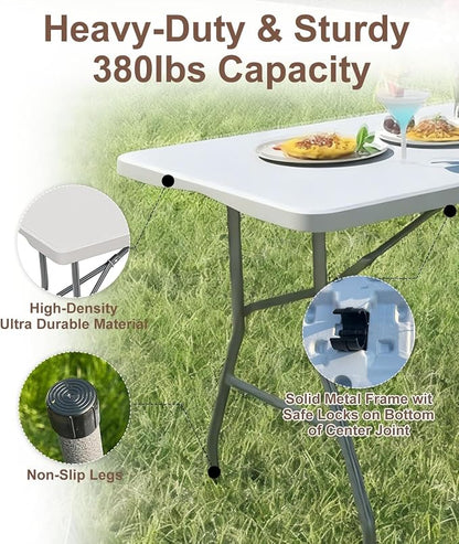 8ft Folding Table, Portable Foldable Plastic Table with Heavy-Duty Top & Reinforced Legs, 360lbs Capacity for Wedding, Party, Camping, Craft Fair, Picnic, Indoor Outdoor Use, White
