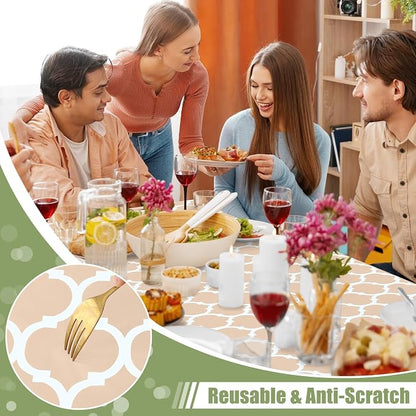 Smiry Picnic Fitted Table Cover, 6 Foot Flannel Backed Vinyl Tablecloth | Waterproof Elastic Stretch Table Cloth, Wipeable Plastic Tablecloth for Camping, Indoor & Outdoor (Khaki, 42" x 72")