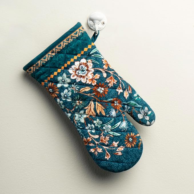 Maison d'Hermine Oven Gloves 100% Cotton Oven Mitt (7" x 13", Pack of 1) | With Loop Heat Resistant BBQ Cooking Gloves Baking Kitchen Handling Hot Pans Thanksgiving Christmas - Luxury Loft - Dark Teal
