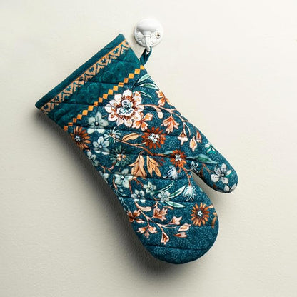 Maison d'Hermine Oven Gloves 100% Cotton Oven Mitt (7" x 13", Pack of 1) | With Loop Heat Resistant BBQ Cooking Gloves Baking Kitchen Handling Hot Pans Thanksgiving Christmas - Luxury Loft - Dark Teal