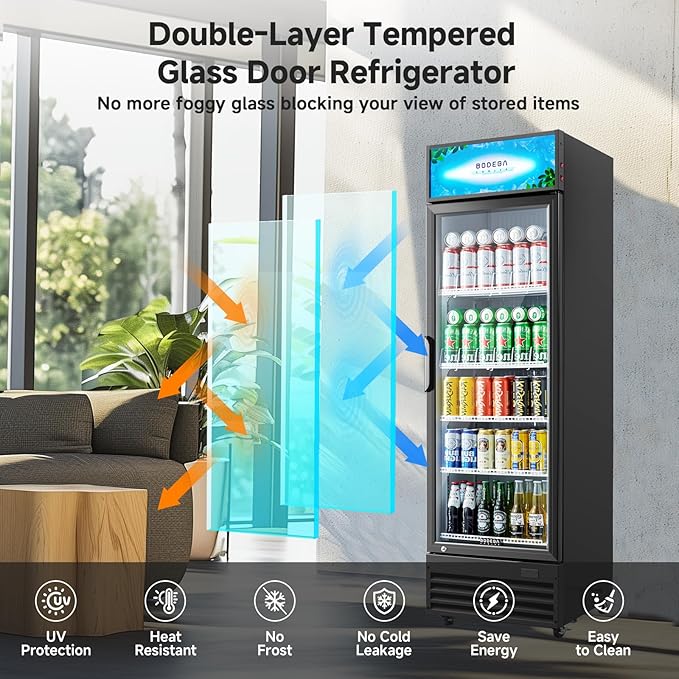 BODEGACOOLER Commercial Beverage Refrigerator and Cooler, 12.5 Cu.Ft. Commercial Merchandiser Refrigerator with Soft LED Light, Adjustable Shelves, Display Fridge For Kitchen,Office,Outdoor,Bar,Garage
