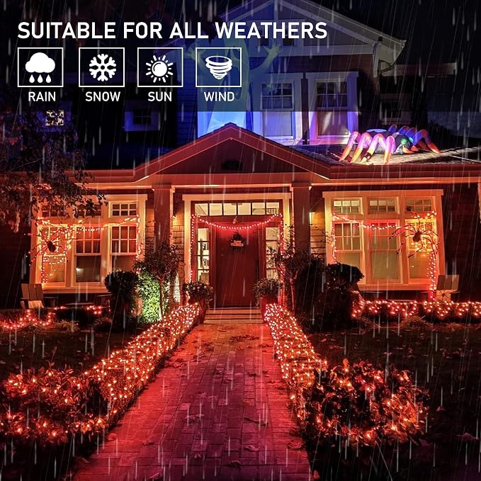 weillsnow 66 FT 200 LED Orange Halloween String Lights with Timer | Plug in String Lights, Connectable, Memory Function, 8 Twinkle Modes,IP44 Waterproof, for Bedroom Garden Lawn Halloween Decor