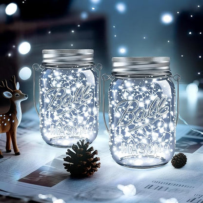 Mason Jar Solar Lights for Outside, 12 Pack 30LED(No Jars) Fairy Lights Mason Jar Solar Lids Outdoor Waterproof String Lights with Hangers for Patio Garden Yard Lawn Decoration - Cool White