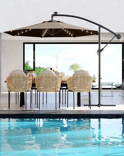 15FT Outdoor Patio Umbrella,Double-Sided Rectangle Market Umbrella with 36 LED Solar Lights & Base,UV50+ Weather-Resistant Oversized Outdoor Umbrella,Crank Lift,3-Way Shade for Pool,Garden,Backyard
