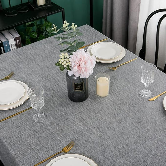 LIBERECOO Vinyl Tablecloth with Flannel Backing, Premium Gray, Waterproof, Stain-Resistant, Easy-Clean Table Cover for Dining, Kitchen, and Outdoor Use, 60" x 60" Square
