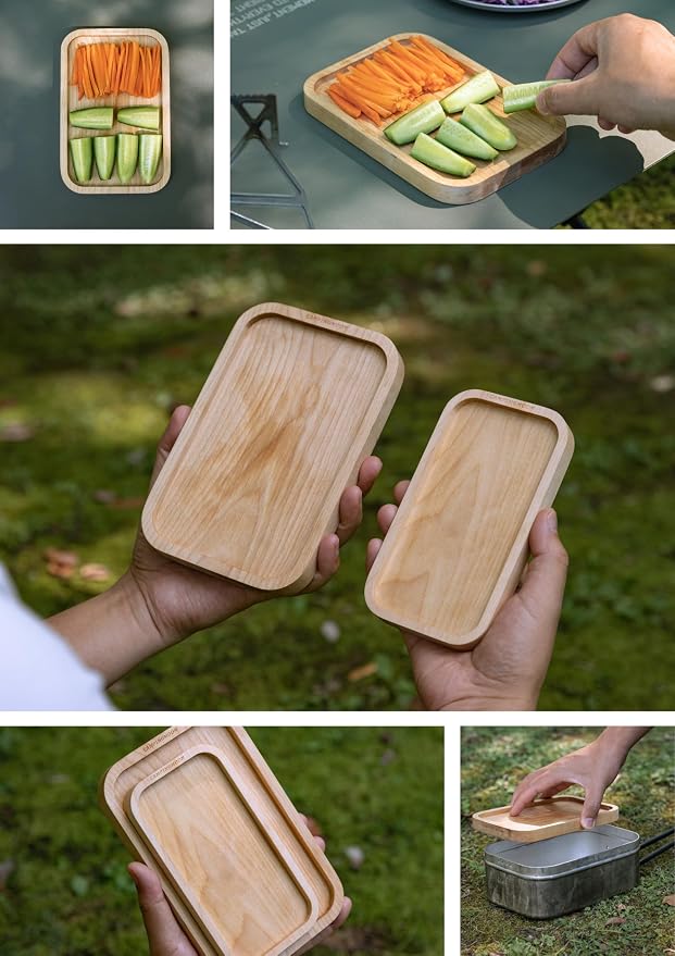 CAMPINGMOON Mess Tin Cutting Board 7.2'' x 4.8'' Wooden Cooking Cutting Plate Coaster Pot Holder YM-2013