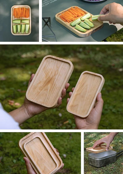 CAMPINGMOON Mess Tin Cutting Board 7.2'' x 4.8'' Wooden Cooking Cutting Plate Coaster Pot Holder YM-2013