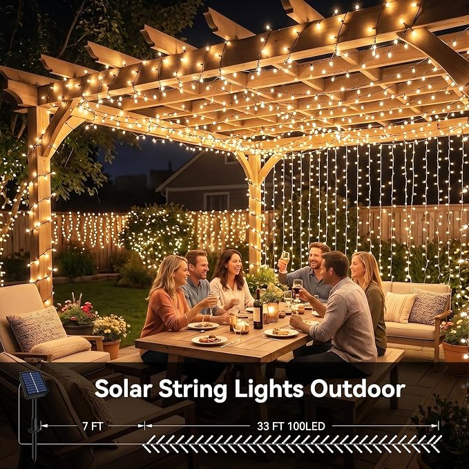 Solar String Lights 2 Pack Total 66FT 200LED Solar Fairy Lights Outdoor Waterproof 8 Modes Twinkle Solar Lights for Patio, Garden Yard Party Wedding Tree Christmas Halloween Decoration, Warm White
