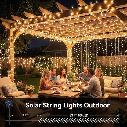Solar String Lights 2 Pack Total 66FT 200LED Solar Fairy Lights Outdoor Waterproof 8 Modes Twinkle Solar Lights for Patio, Garden Yard Party Wedding Tree Christmas Halloween Decoration, Warm White
