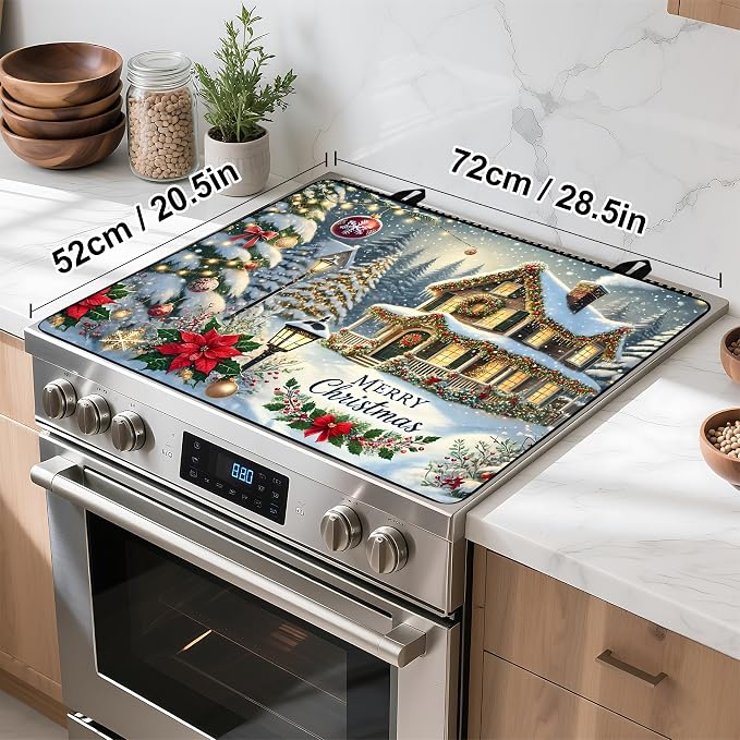 Christmas Stove Top Cover Snowman Stove Top Cover for Home Decoration Kitchen Pad Non-Stick Washable Cooktop Covers Countertop Protector Keep Stove Clean 28"x20" (Snowhouse -1)
