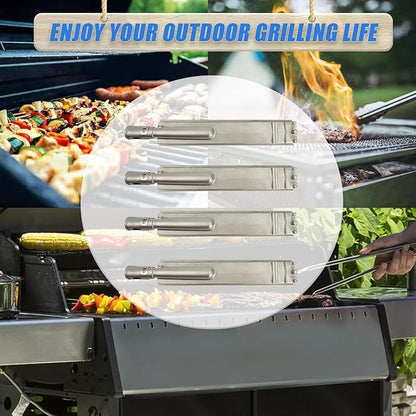 4-Set Heavy Duty Cast 304 Stainless Steel 16" Grill Burners for Bull，Premium Outdoor BBQ Gas Grill Replacements Parts for 16516 23301 44305 Bull Aussie Blaze CharBroil NEXGRILL Thermos Turbo.
