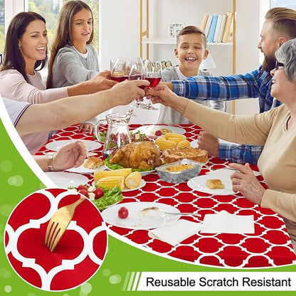 Smiry Rectangle Table Cloth, Waterproof Vinyl Tablecloth with Flannel Backing for Rectangle Tables, Wipeable Spillproof Plastic Tablecloths for Dining, Camping, Indoor and Outdoor (54"x120", Red)