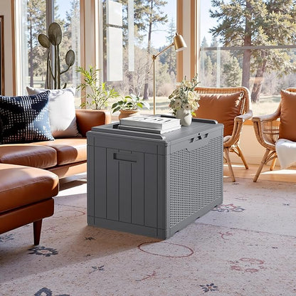 JUMMICO 100 Gallon Resin Deck Box with Cushion, Waterproof Outdoor Storage Box with Lockable Lid for Garden Tools, Patio Cushions (Gray)