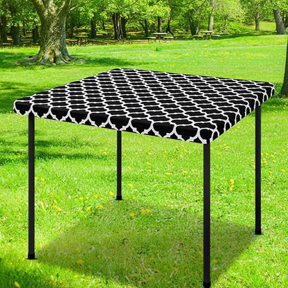 Smiry Picnic Fitted Table Cover, Square Flannel Backed Vinyl Tablecloth | Waterproof Elastic Stretch Table Cloth, Wipeable Plastic Tablecloth for Camping, Indoor & Outdoor (Black, 54" x 54")