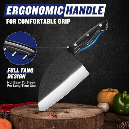 SSGP Butcher Knife Set of 3- Japanese Knife Set for Meat Cutting, Hand Forged Viking Knives Sets with Meat Cleaver, Heavy-Duty Kitchen Knives Sets for Bone BBQ Vegetable, Gifts for Men