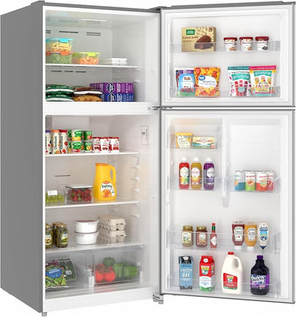 KoolMore 30 Inch 18 Cu Ft Top Freezer Refrigerator, Stainless Steel, Freestanding Full Size Fridge Freezer for Home Kitchen or Garage