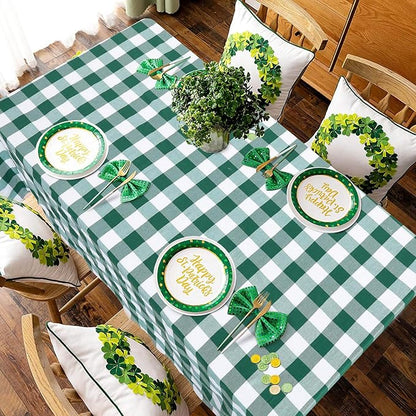B-COOL Plaid Tablecloth Green White Easter St Patricks Day Checker Table Cloth Buffalo Rectangle Desk Cloth for Party Festival Indoor Outdoor Picnic Dinner Decor 56x120 Inch