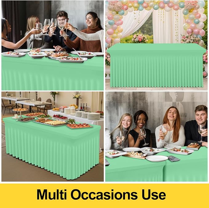 Smiry 2 Pack Spandex Elastic Fitted Table Cloth Skirt for 6FT Table | Stretch Washable Table Cloth, Banquet Table Cover for Wedding, Party, Indoor & Trade Shows, (Bright Green, 72Lx30Wx30H)