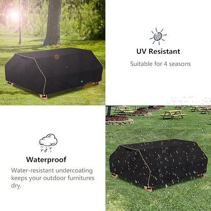 Bitubi 96 Inch Waterproof Picnic Table Cover With Bench Covers,Classic Black Wind Dust Proof Anti-UV, 96”Outdoor Cover For Picnic Table