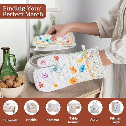 Maison d' Hermine Pot Holders 100% Cotton Heat Resistant Potholders 8" x 8" Hot Pads with Loop BBQ Cooking Baking Hotel Farmhouse Kitchen Handling Hot Pans Spring Summer (Pack of 2, Summer Whisper)