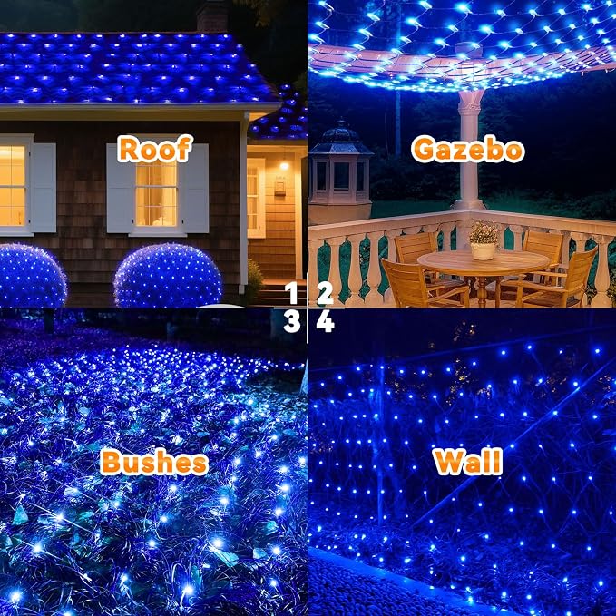 LitHome 14.8FT x 5FT Christmas Net Lights Outdoor Mesh Lights Connectable | 8 Modes 300 LED Blue Net Light Green Wire, Waterproof Giant Christmas Mesh Light for Bushes Garden Yard Party Decor