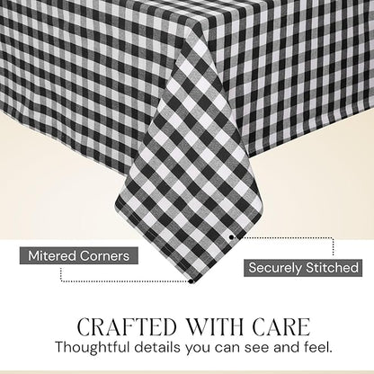 Gingham Buffalo Check 60"x102" Tablecloth 100% Cotton Washable Rustic Rectangle Table Cover Decorative for Gifts, Dining, BBQ, Buffet Parties & Camping - Black