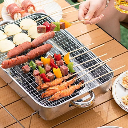 Luocute Portable Charcoal Grill, Stainless Steel Tabletop BBQ with Detachable Design and Air Vent for Outdoor Cooking Camping Picnics (A)