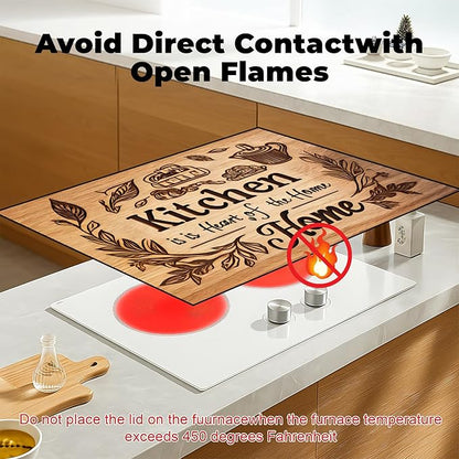 Heat-Resistant Glass Stove Top Cover with Anti-Slip Rubber Coating – Electric Stove Protector, Scratch-Resistant, Counter Space Decor Mat (kitchen, 28.5"L x 20.5"W)