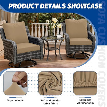 4Pcs Patio Cushion Covers,Outdoor Stretch Cushion Covers,Washable | Stretch Fit,Replacement,Washable and Reusable Furniture Protectors,Fits most patio furniture cushion covers,Cover Only