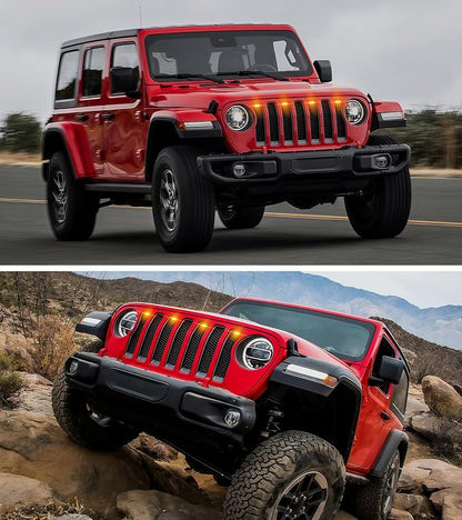 LED Grill Lights for Jeep Wrangler JL JLU Accessories 2018-2023, RGB | Direct-Snap Front Grille LED Accent Marker Lights, IP68 Waterproof, Enhanced Night Visibility, Raptor-Style Exterior Lighting