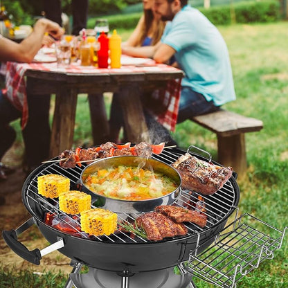 21.5" BBQ Grill with Wheels& Thickened Grid, Portable Enamel Outdoor Woodfire Charcoal Grill with Lid, Storage Shelf, Removable Ash Catcher for Camping, Travel, Tailgating & Backyard Cooking
