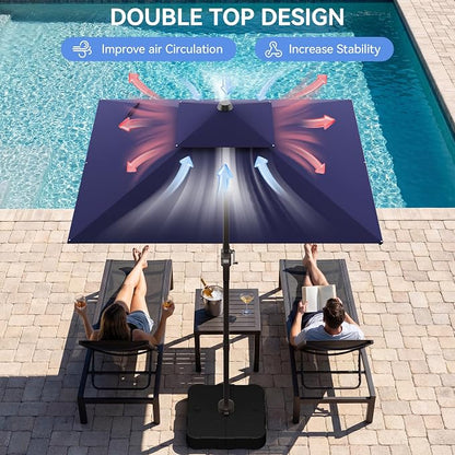 10x10FT Cantilever Outdoor Patio Umbrellas，Double Top Large Square Umbrella Heavy Duty 360°Rotation Offset Outdoor Sun Shade Umbrella for Garden Deck Pool Backyard Patio, Navy Blue