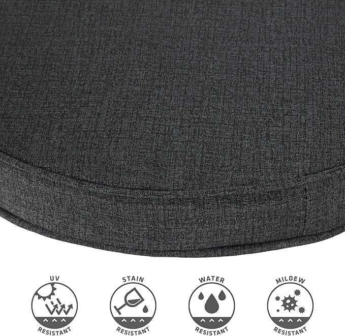 Set of 2 Outdoor 18 inch Round Patio Dining Chair Pads – Comfortable Fiber-Filled Seat Cushions with Ties, Reversible Polyester Fabric - Carbon