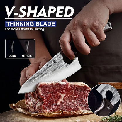Topfeel 3PCS Butcher Knife Set Hand Forged chef knife Boning Knife, High Carbon Steel Meat Cutting Knives for Kitchen Camping BBQ…