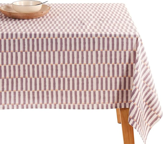 100% Cotton Hand Block Printed, Tablecloth for Kitchen, Dining, Table Cover for Parties, Chritmas, Weddings, Barbecues and Summer picnics Table Cloth (Lilac, 60" x 90")