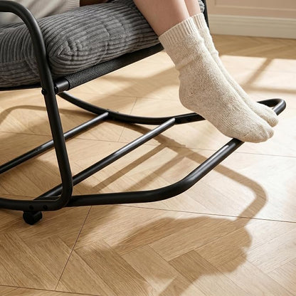 Outdoor Rocking Chairs, Metal Frame Outdoor Rocker with Footrest, Comfy Oversized Patio Chair with Thick Cushion, Reading Glider Lounge Chair for Living Room, Bedroom, Garden, Relax, Gray