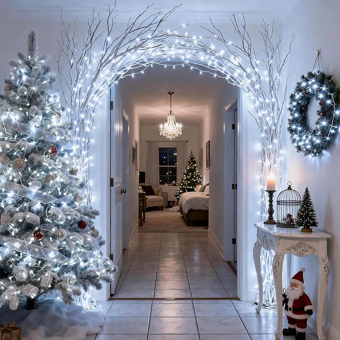JMEXSUSS 2 Pack White Battery Operated String Lights, Each 33ft 100 LED | Wedding Lights Outdoor Indoor, 8 Modes Christmas Lights with Remote Waterproof for Wedding Front Porch Yard House Room Decor