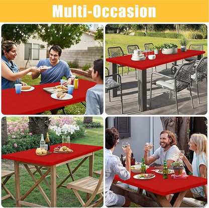 Rectangle Table Cloth, Waterproof Elastic Fitted Tablecloth for 6 Foot Folding Tables, Washable Polyester Tablecloths for Picnic, Camping, Outdoor (Red, 30"x72")