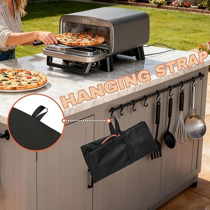 CROTIRAD Waterproof Dust Cover for Ninja Pizza Oven MO201 Series, Accessories for Ninja Woodfire Outdoor Pizza Oven with Drawstrings, UV-Resistant, Elastic Band, Hang Strap, Black