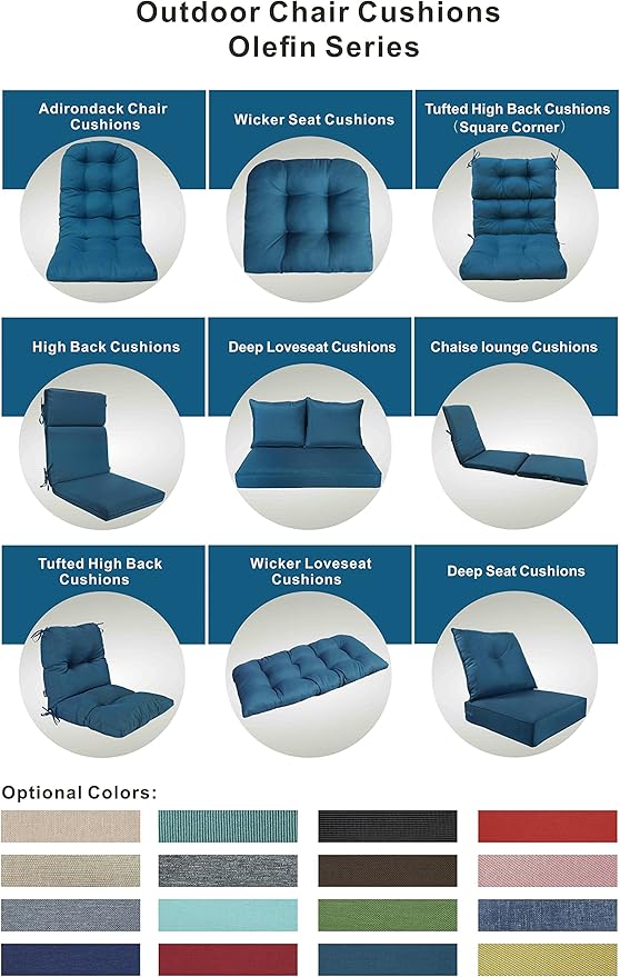 Indoor Outdoor High Back Rocking Chair Cushions Replacement Patio Seat Cushion Fade Resistance, Set of 4 (Olefin Teal Blue)