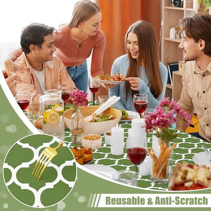 Smiry Picnic Fitted Table Cover, 8 Foot Flannel Backed Vinyl Tablecloth | Waterproof Elastic Stretch Table Cloth, Wipeable Plastic Tablecloth for Camping, Indoor & Outdoor (Green, 30" x 96")