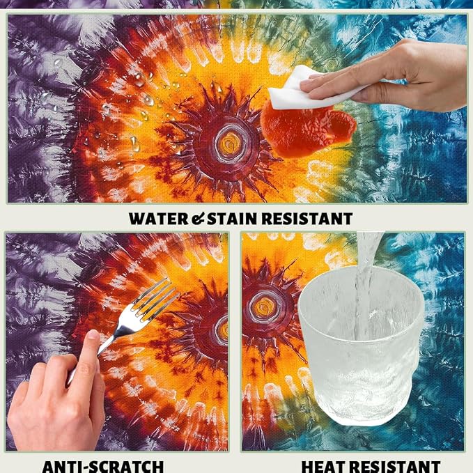 Tie Dye Table Cloth Rectangle Tables Hippie Colorful Swirls Rainbow Art Rectangle Kitchen Table Cover Oblong Tablecloth for Dining Table Buffet Parties Patio Camping 52" x 70" 4-6 Seats