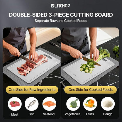 3-Piece Titanium Cutting Board Set with Juice Groove for Kitchen | 3 Sizes: 12"×18", 10"×14", 9"×12", Double-Sided, Non-Slip, Dishwasher Safe, Easy to Clean, Ideal for Meat, Vegetables & Fruit
