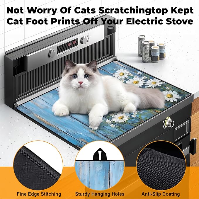 Silicone Glass Stove Top Cover- Mat for Electric Stove Protector with Anti-Slip Rubber Coating Scratch-Resistant XL Dish Drying Mats For Kitchen (Chrysanthemum, 30"L x 21"W)