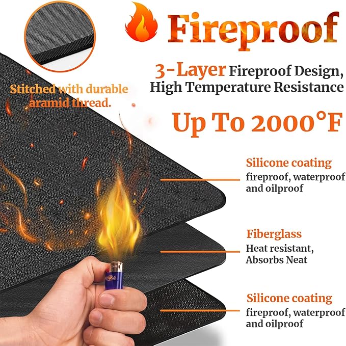 96 ×72 inches Under Grill Mats for Outdoor Grill/ Double-Sided Indoor Fireplace Mat Fire Pit Mat Fireproof Waterproof Oil-Proof, BBQ Mat Grill Pads Grilling Mat Protector for Deck Patio Gas Grills