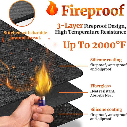 96 ×72 inches Under Grill Mats for Outdoor Grill/ Double-Sided Indoor Fireplace Mat Fire Pit Mat Fireproof Waterproof Oil-Proof, BBQ Mat Grill Pads Grilling Mat Protector for Deck Patio Gas Grills