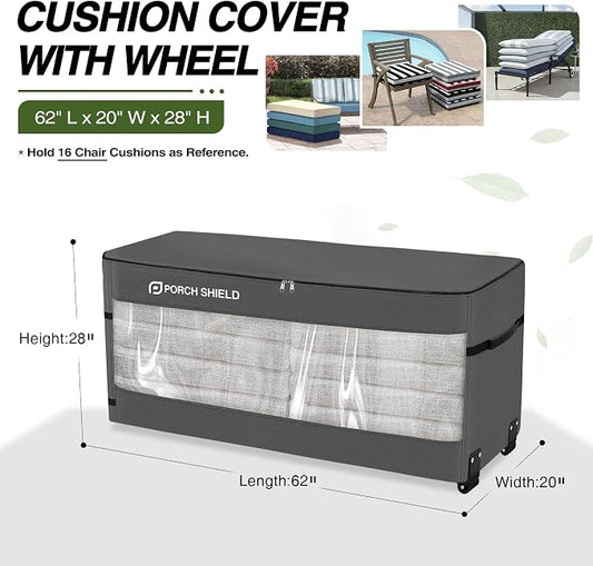 Porch Shield Rolling Cushion Storage Bag with Wheel - Heavy Duty Large Container for Furniture Pillow 9 Ft Tree Christmas 62" L x 20" W x 28" H